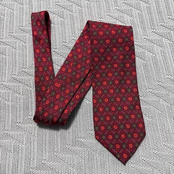 Ermenegildo Zegna red floral geometric silk tie - Picture 1 of 5